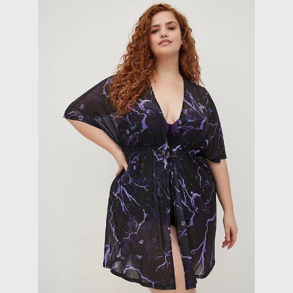 Torrid Disney The Little Mermaid Ursula Swim Kimono - Black - Picture 2 of 7